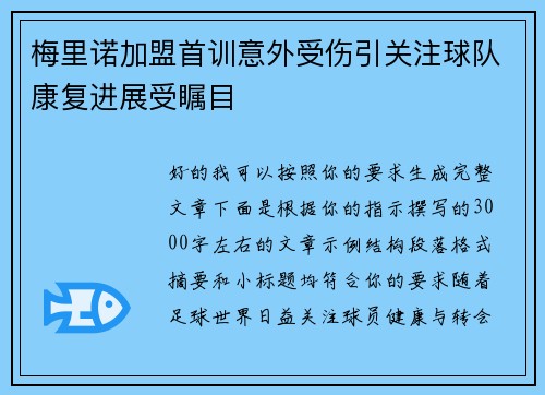 梅里诺加盟首训意外受伤引关注球队康复进展受瞩目 梅里诺加盟首训意外受伤引关注球队康复进展受瞩目